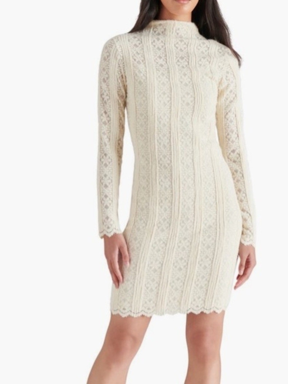 Steve Madden Cream Lace Long-Sleeve Knit Dress
